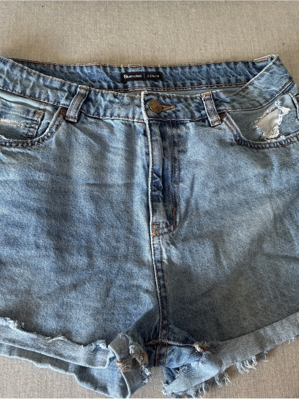 Bluenotes Distressed Light Blue Denim Cutoff Shorts